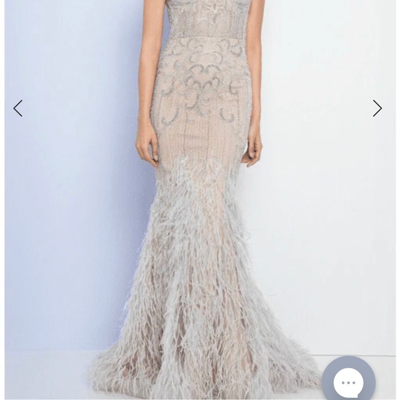 Terani Couture High Neck Feathered Mermaid wedding or guest gown black tie - Picture 2 of 9